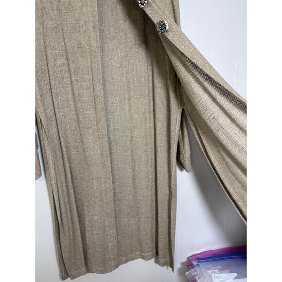 Unbranded Vtg Loose Weave Knit Flax Type Split Five Button Duster Pleated Cuff - Picture 8 of 8